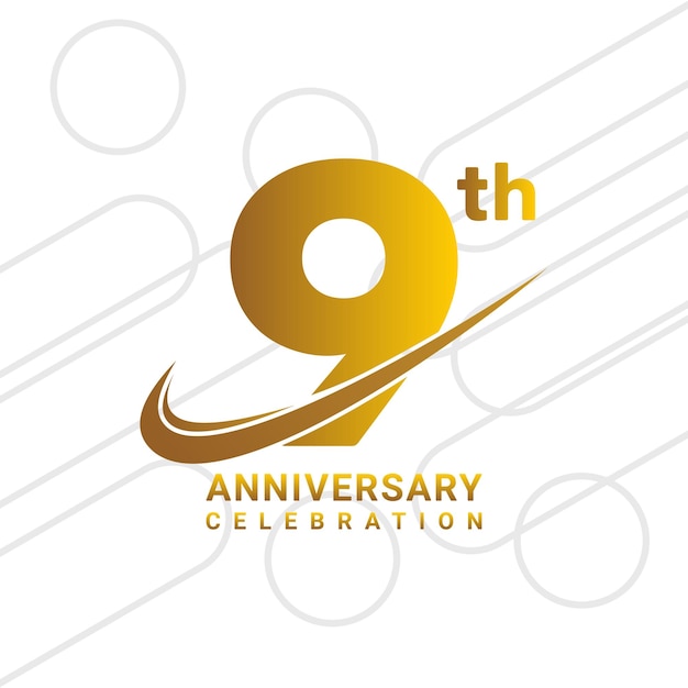 celebración del noveno aniversario celebración del aniversario de oro tipo de logotipo aislado en la ilustración de vector de fondo blanco