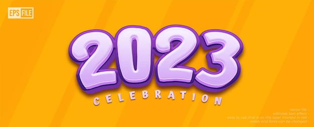Celebración del número 2023 editable en estilo 3d con fondo amarillo
