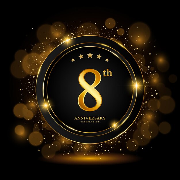 Celebración del octavo aniversario Diseño de plantilla de celebración de aniversario de oro Ilustraciones vectoriales