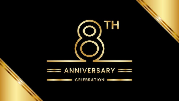 Celebración del octavo aniversario con texto dorado Plantilla vectorial de aniversario dorado