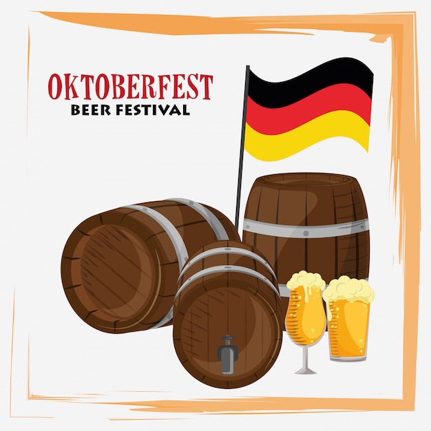 Celebración del oktoberfest con barriles de cerveza.