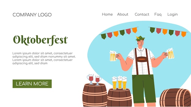 Celebración de la página de inicio el concepto de fiesta del festival de la cerveza oktoberfest ilustración vectorial plana masculina