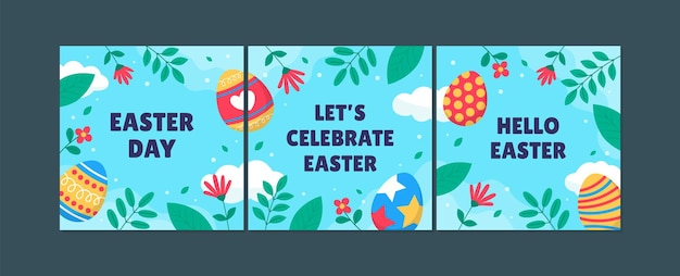 Vector celebración de pascua plantilla de fondo de redes sociales con huevos y flores en la temporada de primavera conc