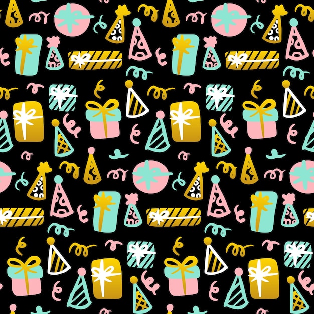 Celebración de patrones sin fisuras. Ilustración de vector de fondo de saludo de moda.