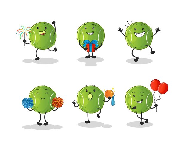 La celebración de la pelota de tenis establece el carácter. vector de mascota de dibujos animados