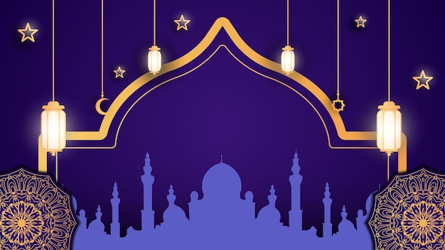 Celebración del Ramadán y Eid Mubarak Linternas y estrellas doradas de la mezquita