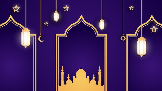 Celebración del Ramadán y Eid Mubarak Linternas y estrellas doradas de la mezquita