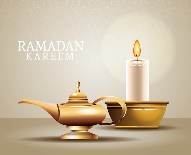 Celebración del Ramadán Kareem con lámpara mágica y vela