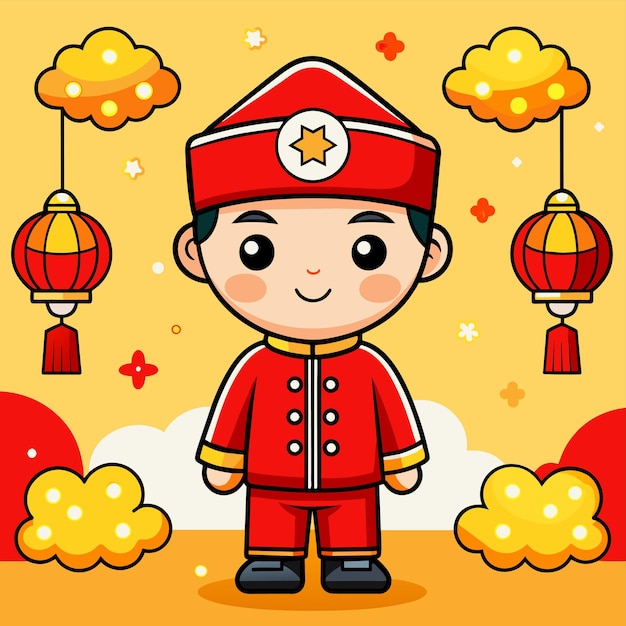 Celebración tradicional del año nuevo chino mascota dibujada a mano personaje de dibujos animados sticker icono concepto