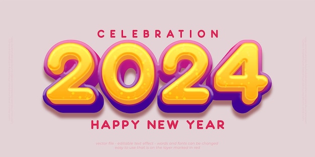 Celebración de vacaciones de banner de año nuevo con números editables de 2024 con estilo brillante
