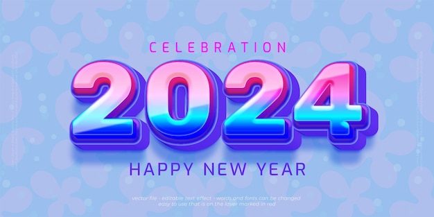 Celebración de vacaciones de banner de año nuevo con números editables de 2024 con estilo de gradiente