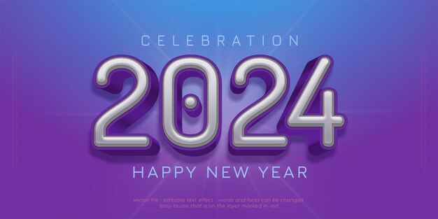 Celebración de vacaciones de banner de año nuevo con números editables de 2024 con fondo degradado