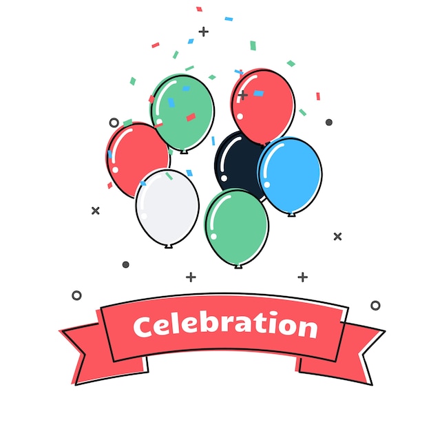Celebración vacaciones emblema con fiesta y cinta