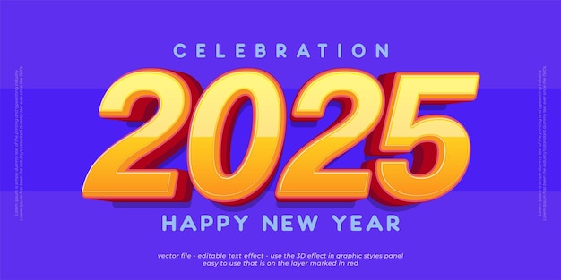 Celebración de vacaciones vectorial de año nuevo con números editables de 2025 con fondo azul