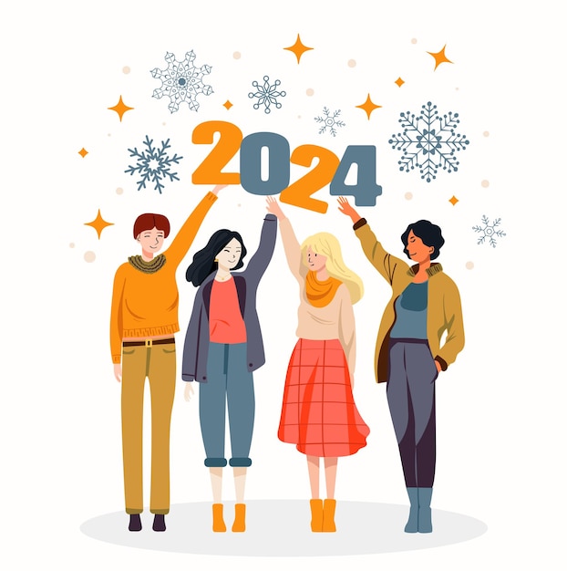Celebración de la víspera de año nuevo 2024 Ilustración vectorial