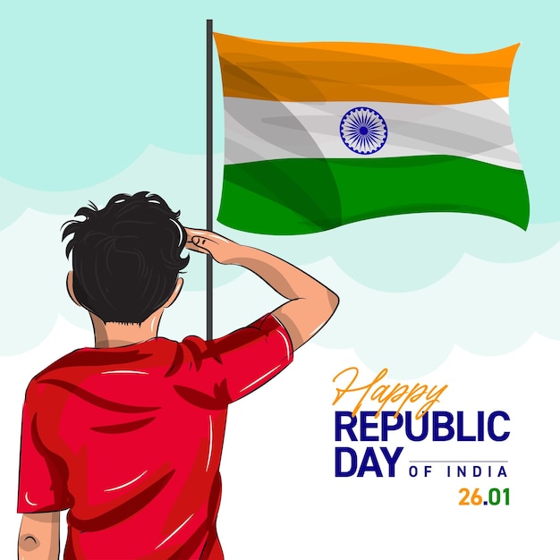 Vector celebraciones del 75o día de la república de la india ilustración vectorial de un niño saludando la bandera de la india