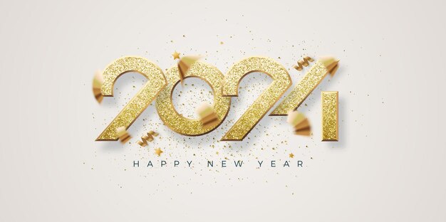 Celebraciones de feliz año nuevo Con números de brillo dorado de lujo 2024 Vector de diseño premium para saludo y celebración de cartel de banner de feliz año nuevo