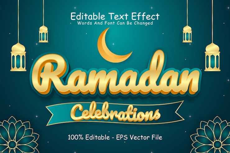 Vector celebraciones de ramadán efecto de texto editable 3 dimensión relieve estilo moderno