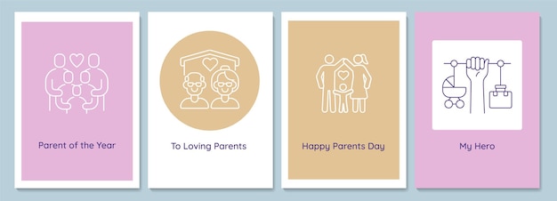 Celebrando el día de los padres con postales familiares con conjunto de iconos de glifos lineales. Tarjeta de felicitación con diseño de vectores decorativos. Cartel de estilo simple con ilustración creativa de lineas. Folleto con deseo navideño