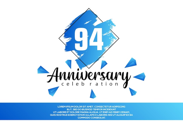 Celebrando el diseño del logotipo del aniversario de 94 años. diseño de pincel en la ilustración de vector de color azul