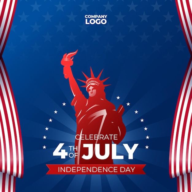 Celebrando el feliz día de la independencia de Estados Unidos América con la Estatua de la Libertad en el fondo