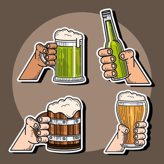 Vector celebrando las manos con cervezas