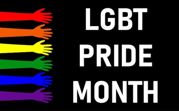 Celebrando el mes del orgullo LGBT Apoyando a la comunidad LGBT Banner con las manos en colores tradicionales Ilustración vectorial