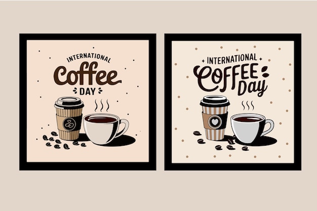 Celebrar el Día Internacional del Café con diseños creativos de carteles con temas artísticos y gráficos