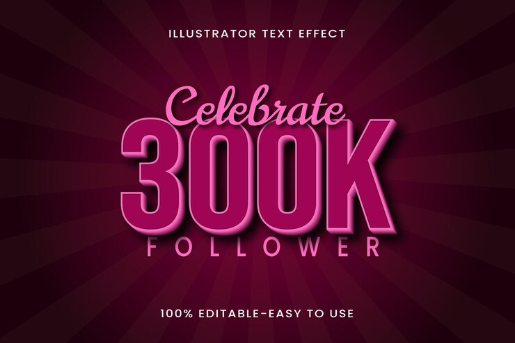 Vector celebre el archivo eps de efecto de texto editable de 300k seguidores