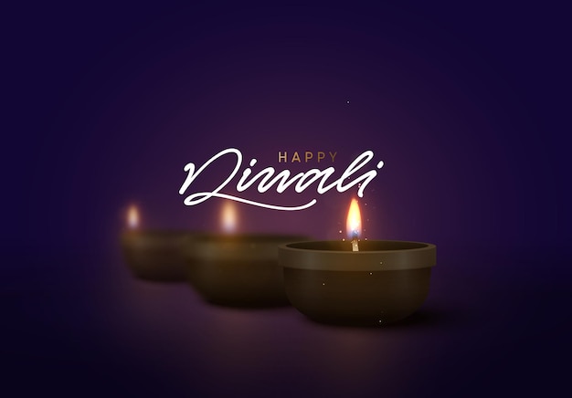 Celebre el festival de luces de Diwali. Fondo de vacaciones Diwali hindú o Deepavali. Diseño 3d realista festivo. ilustración vectorial