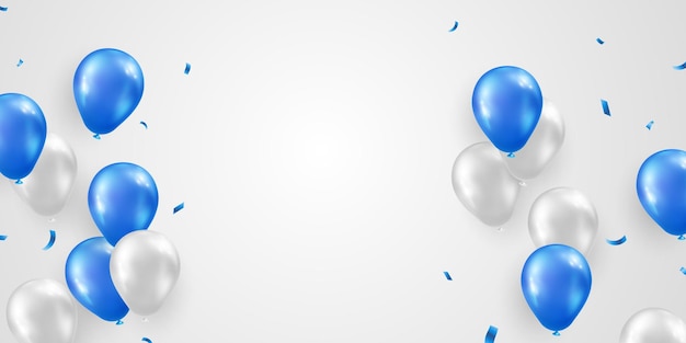 Vector celebre con globos azules y blancos con confeti para decoraciones festivas ilustración vectorial