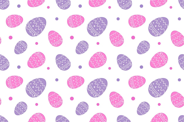 Celebre la Pascua con un divertido y colorido patrón sin costuras con huevos hermosamente decorados sobre un fondo blanco brillante