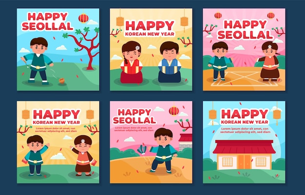 Vector celebre las publicaciones en las redes sociales del año nuevo de seollal corea