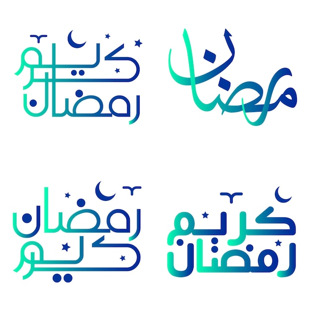 Celebre el Ramadán Kareem con la ilustración vectorial de caligrafía islámica verde y azul degradada