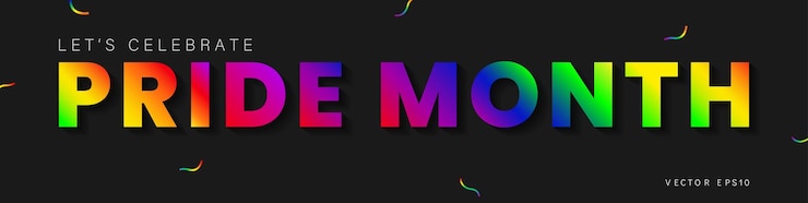 Vector celebremos el mes del orgullo con texto de color arco iris en el diseño vectorial de fondo del estandarte oscuro