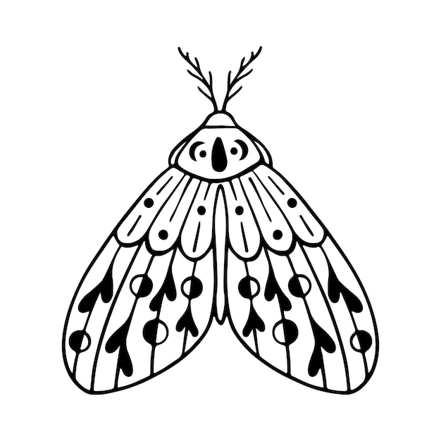 Celestial Butterfly Doodle Ilustración dibujada a mano hermoso arte de líneas tatuaje de mariposa