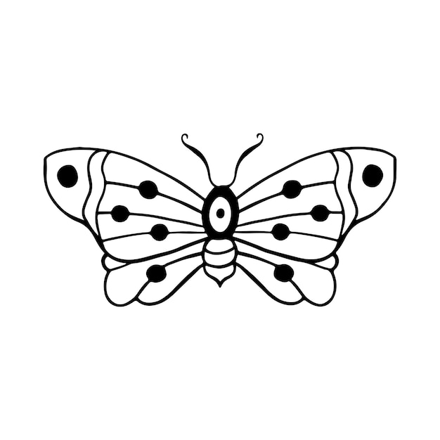 Celestial butterfly doodle ilustración dibujada a mano hermoso arte de líneas tatuaje de mariposa