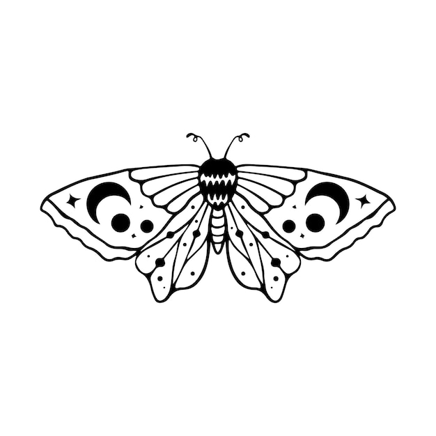 Celestial Butterfly Doodle Ilustración dibujada a mano hermoso arte de líneas tatuaje de mariposa