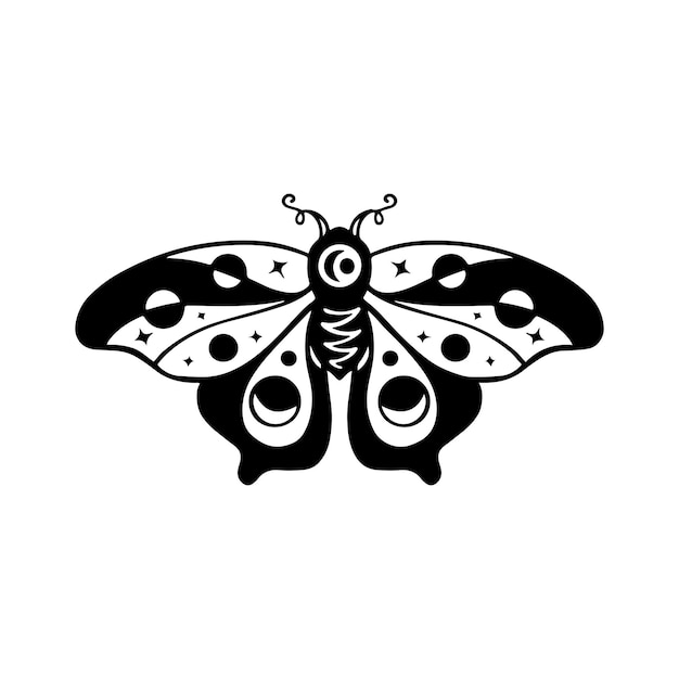 Celestial Butterfly Doodle Ilustración dibujada a mano hermoso arte de líneas tatuaje de mariposa