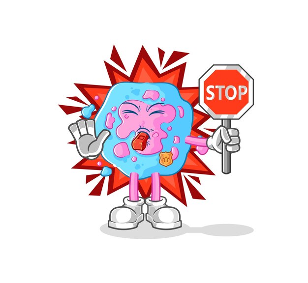 Célula con vector de mascota de dibujos animados de señal de stop