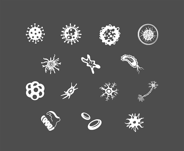 células de estructura proteica células madre células nerviosas células dendríticas eritrocitos células virales y microbios icono