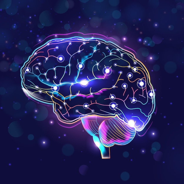 Las células neuronales con brillo en el cerebro humano
