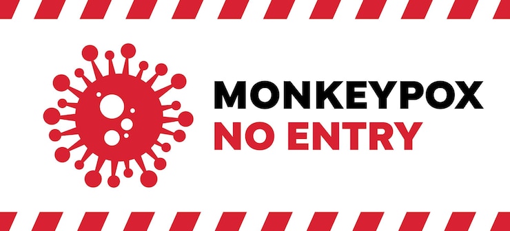 Vector células del virus de la viruela del mono brote amplio estandarte médico células de virus de la varicela del mono en el fondo de la ciencia blanca fondo microbiológico amplio de la varicuela del mono