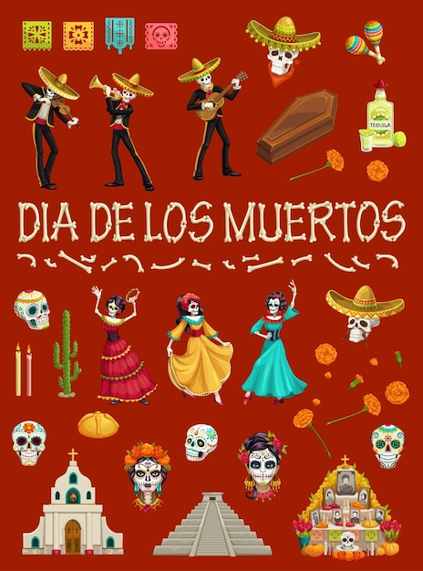 Cementerio y esqueleto del cráneo del Día de Muertos de México