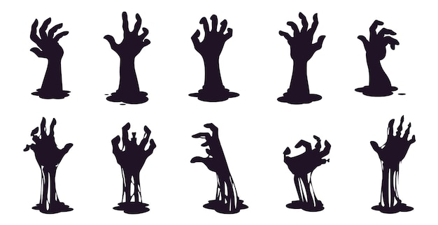 El cementerio de Halloween tiene siluetas de manos de zombies.