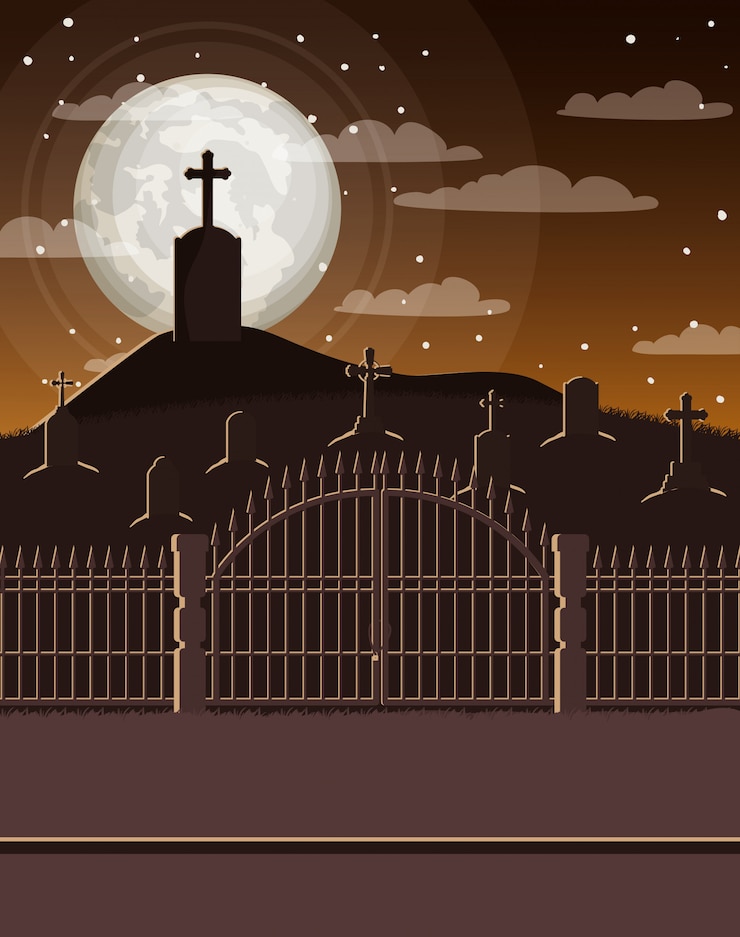 Vector cementerio oscuro escena nocturna