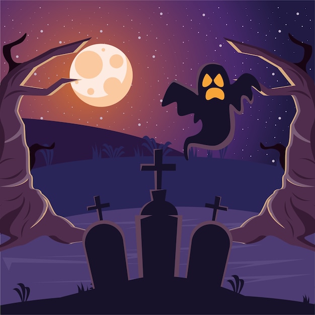 Cementerio de tumbas de cementerios de Halloween con fantasma