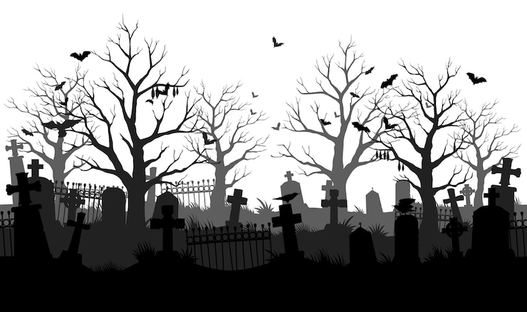 Vector cementerio viejo silueta tumbas de cementerio abandonadas