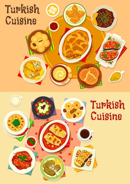 Cena de cocina turca con conjunto de iconos de delicias