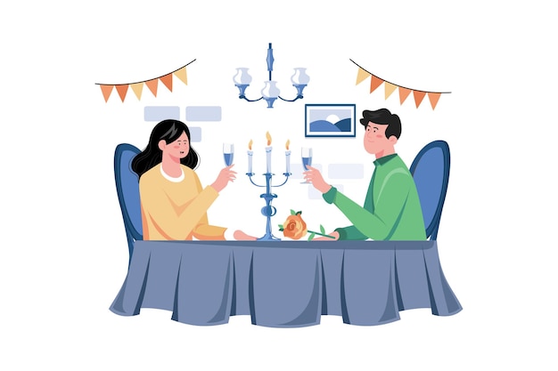 Vector cena elegante de pareja para celebrar